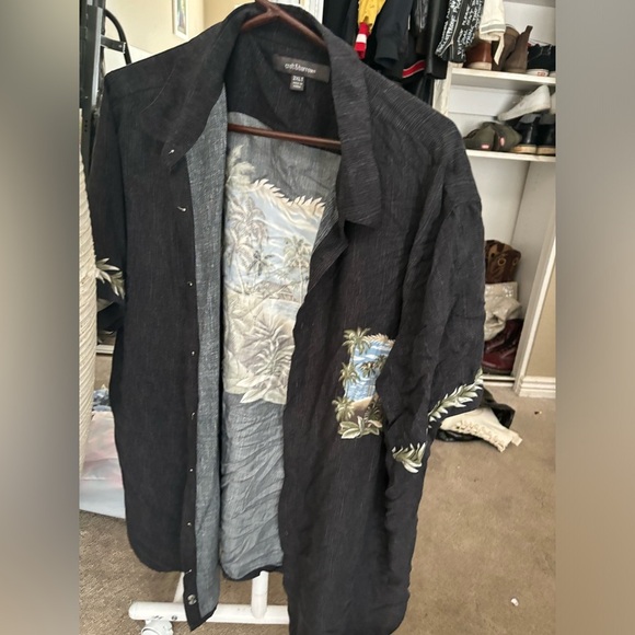 croft and barrow 2xlt Tops Button Down Shirt Men’s Gray With Beach Graphic Print - Picture 1 of 10